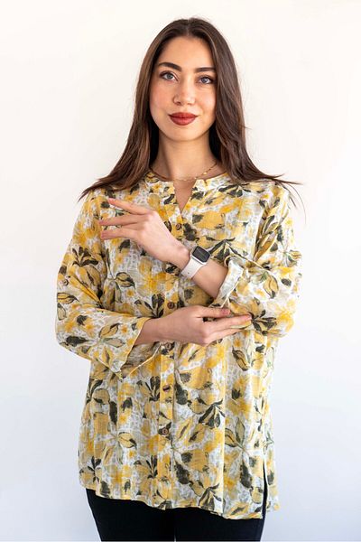 citycenterfashion Large Size Fold Sleeve Shirt - 100% Cotton Organic Linen cty-akc-uzd1