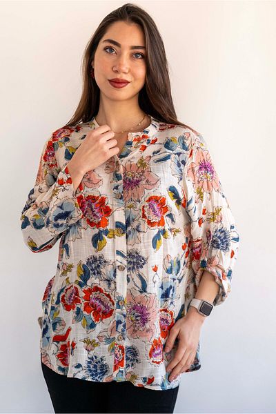 citycenterfashion Large Size Fold Sleeve Shirt - 100% Cotton Organic Linen cty-akc-uzd1