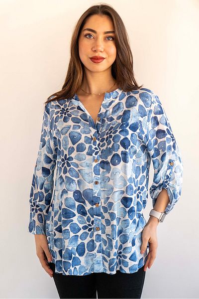 citycenterfashion Large Size Fold Sleeve Shirt - 100% Cotton Organic Linen cty-akc-uzd1