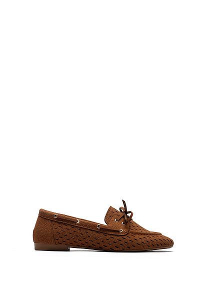 Dedos Women's Lace-Up Perforated Espadrille Suede Daily Ballerina Shoes 9075