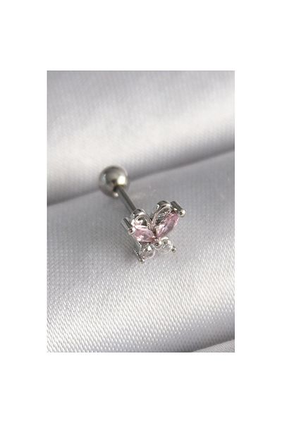 Skygo 316L Steel Silver Color Pink Zircon Stone Butterfly Tragus Piercing - Tj-Pr1241