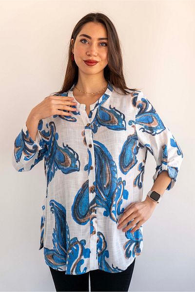 citycenterfashion Large Size Fold Sleeve Shirt - 100% Cotton Organic Linen cty-akc-uzd1