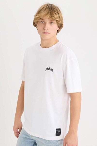 DeFacto 100% Cotton Boxy Fit Crew Neck Printed Short Sleeve T-Shirt D5568Ax25Sp