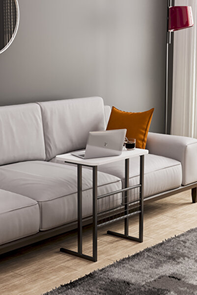 interGO Metal Ayaklı Laptop Sehpası Koltuk Sehpası Kahvaltı Masası Çalışma Sehpası - Beyaz