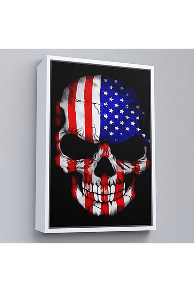 Harita Sepeti Pictură decorativă de perete cu steagul Americii și craniu cu cadru alb