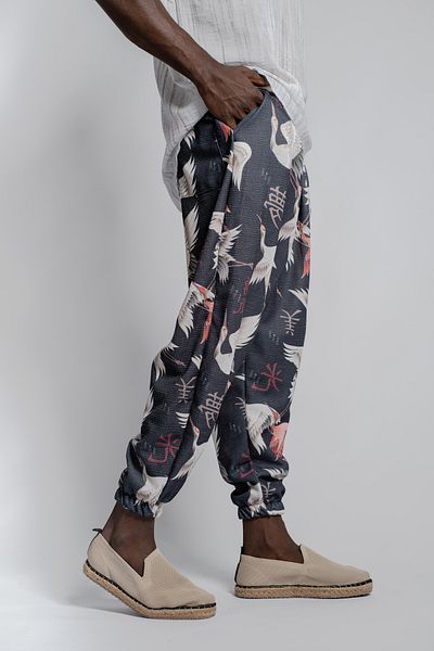 SUPERBLUE Men's Loose Patterned Wrinkled Baggy Baggy Trousers