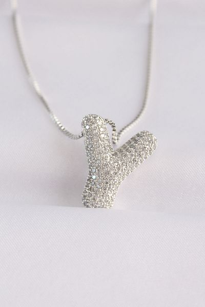 Clariss 316L Steel Chain Zircon Stone Y Letter Silver Color Bubble Necklace