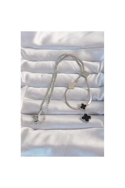 Skygo 316L Steel Silver Color Italian Chain Enamel Clover Necklace - Tj-Bko8970