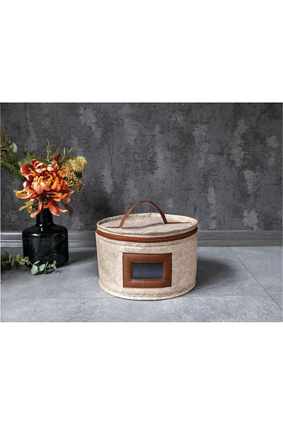 NEZADE STORE Leather Striped Round Window Organizer Yuza Manual and Mini Lisinya Kuvalya