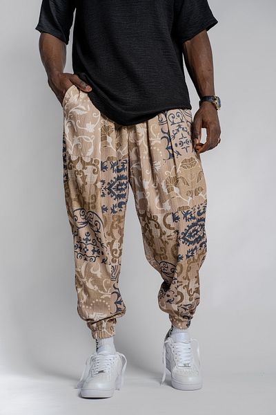 SUPERBLUE Unisex Etkink Pattern Figured Summer Wrap Baggy Trousers