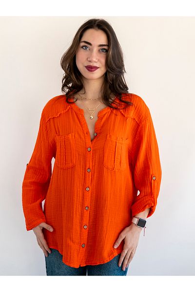 citycenterfashion Women's Size Fold Sleeve Mesi Blouse 100% Cotton Organic