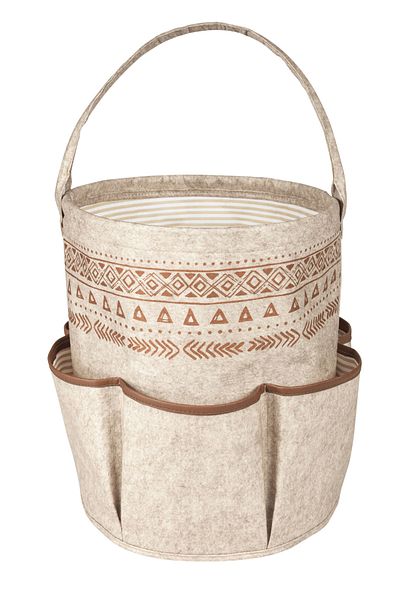NEZADE STORE منظم دائري مخطط من الجلد مزود بـ 6 جيوب، منظم متعدد الأغراض، سلة لباد وليسين (03914)