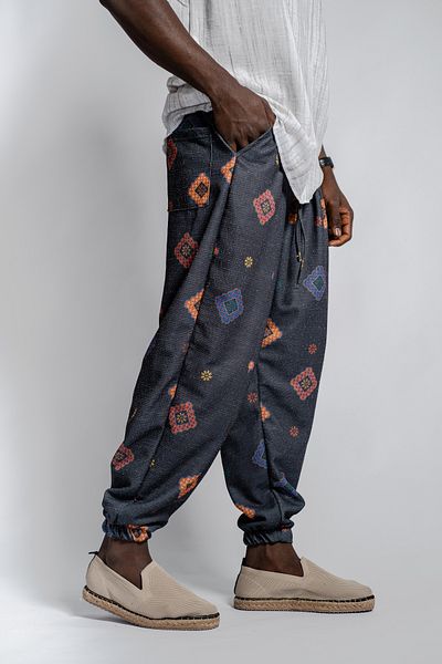 SUPERBLUE Men's Patterned Wrinkled Baggy Colorful Baggy Trousers