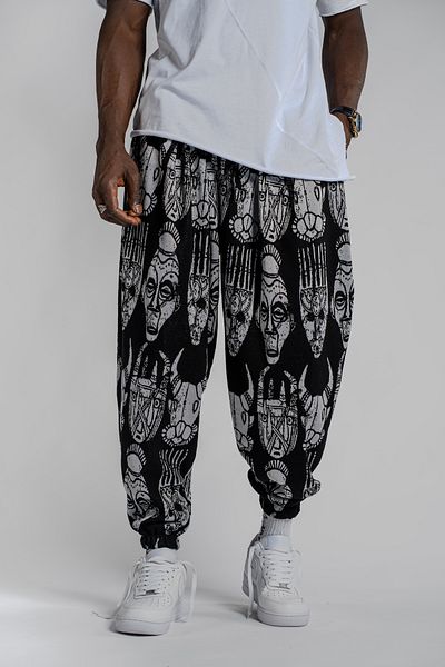 SUPERBLUE Unisex Etkink Pattern Figured Summer Wrap Baggy Trousers