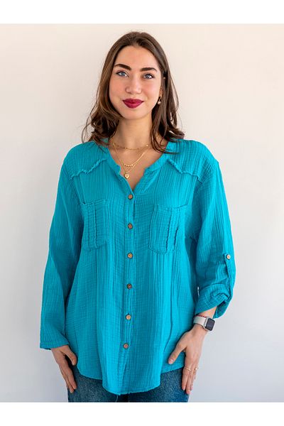 citycenterfashion Women's Size Fold Sleeve Mesi Blouse 100% Cotton Organic