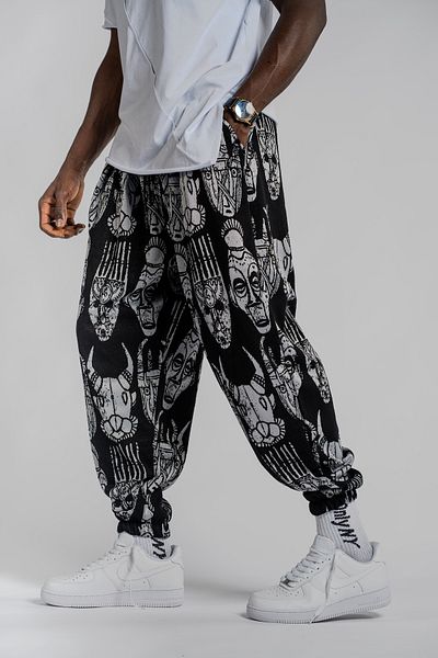 SUPERBLUE Unisex Etkink Pattern Figured Summer Wrap Baggy Trousers
