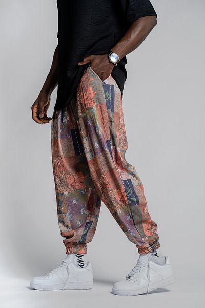 SUPERBLUE Unisex Etkink Pattern Figured Summer Wrap Baggy Trousers