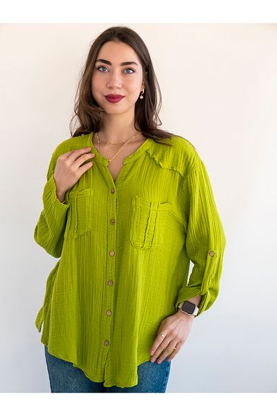 citycenterfashion Women's Size Fold Sleeve Mesi Blouse 100% Cotton Organic