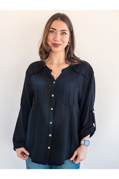 citycenterfashion Women's Size Fold Sleeve Mesi Blouse 100% Cotton Organic