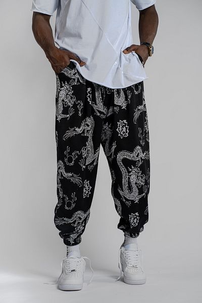 SUPERBLUE Men's Patterned Loose Baggy Black Baggy Trousers