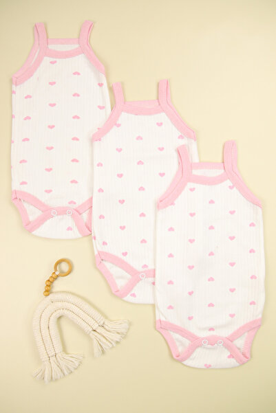 Lindakids Fitilli Kumaş % 100 Pamuk Kalp Desenli İp Askılı Çıtçıtlı 3'lü Kız ...