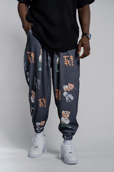 SUPERBLUE Unisex Etkink Pattern Figured Summer Wrap Baggy Trousers