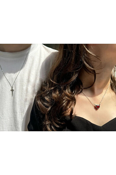 Vitastyle Steel Silver Color Heart Sword Couple Necklace