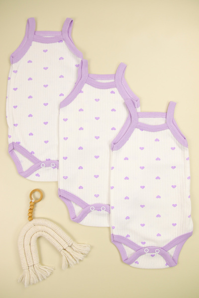 Lindakids Fitilli Kumaş % 100 Pamuk Kalp Desenli İp Askılı Çıtçıtlı 3'lü Kız ...