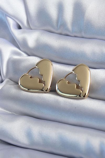 Clariss Gold Color Broken Heart Model Brass Women's Earrings