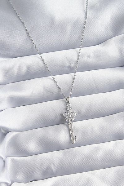 Clariss 316l Steel Chain Silver Color Zircon Stone Key Model Women's Necklace