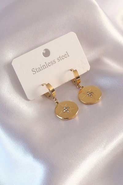 Clariss Steel Gold Color Polar Star Embroidered Zircon Stone Women's Earrings