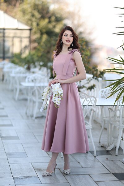 AYŞEYAMAÇLI KADIN GÜL KURUSU KARE YAKA FİYONK DETAYLI SENNA ABİYE