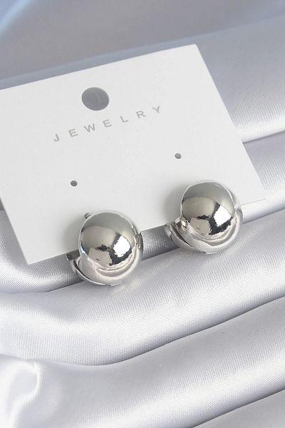 STİL E DİVERSO Brass Silver Color Ball Model Women's Earrings
