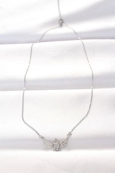 Clariss 316L Steel Silver Color Zircon Stone Heart Wing Necklace
