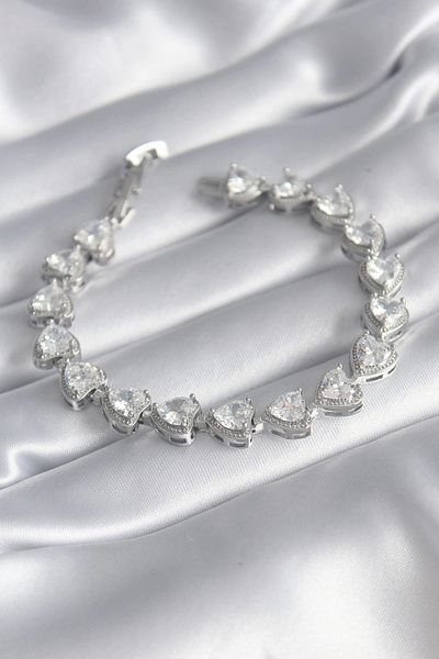Clariss Brass Silver Color Zircon Stone Heart Model VIP Series Women's Bracelet