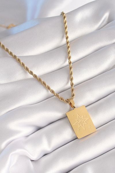 Clariss 316L Steel Gold Color Auger Chain Pole Star Processing Plate Figure Women's Necklace