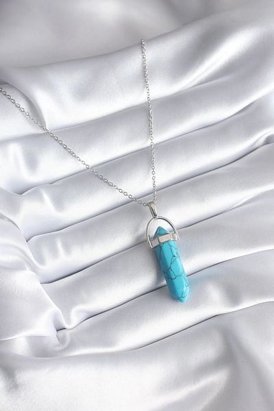 Clariss 316L Steel Silver Color Blue Stone Model Women's Necklace