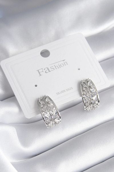 Clariss Brass Silver Color Zircon Stone Women's Earrings
