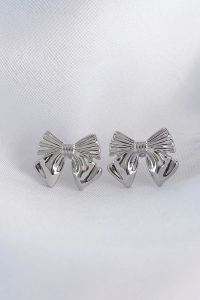 Clariss Brass Silver Color Bow Earrings