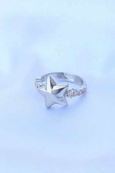 Clariss Brass Silver Color Adjustable Zircon Stone Star Ring