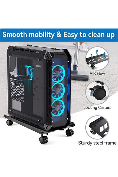 FlashHawk Computer Tower Stand CPU Holder with Rolling Caster Wheels for Office Home