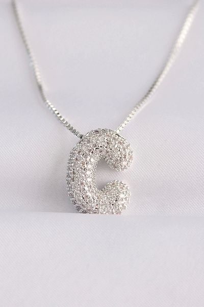 Clariss 316L Steel Chain Zircon Stone C Letter Silver Color Bubble Necklace