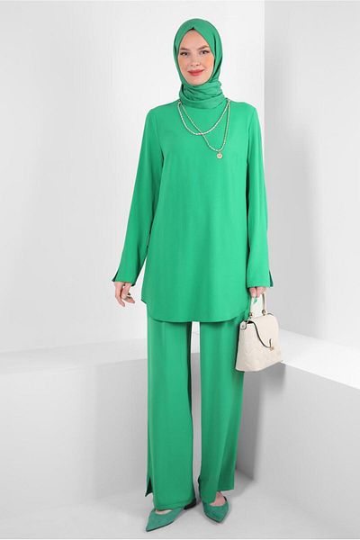 Alvina Chain Detailed Elastic Waist Pants Suit 43742