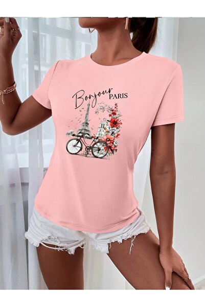 LAND MODA Γυναικείο γραφικό μπλουζάκι "Bonjour Paris" - Casual μπλουζάκι με σ...