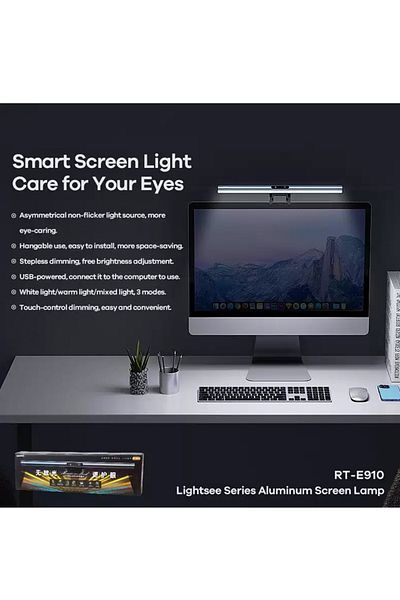 Remax مصباح شاشة من الألومنيوم، إضاءة شاشة ذكية تعمل بمنفذ USB للمكتب/المنزل/الألعاب/المكتب