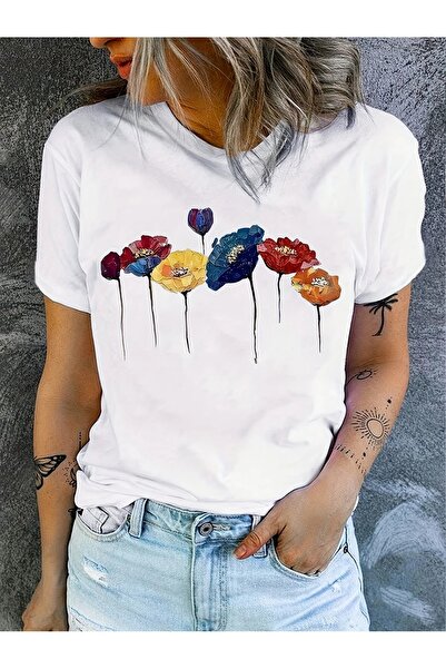 AZIZI TEKSTIL Μπλουζάκι με λουλουδάτο σχέδιο, άνετο μπλουζάκι με κοντό μανίκι...