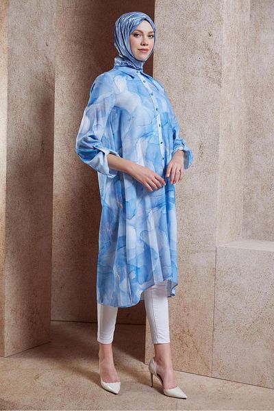 Alvina 44779 Model Patterned Hijab Tunic