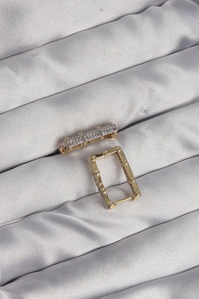 ANATOLİA TASARIM Brass Gold Color Zircon Stone Rectangular Model Seranay Earrings