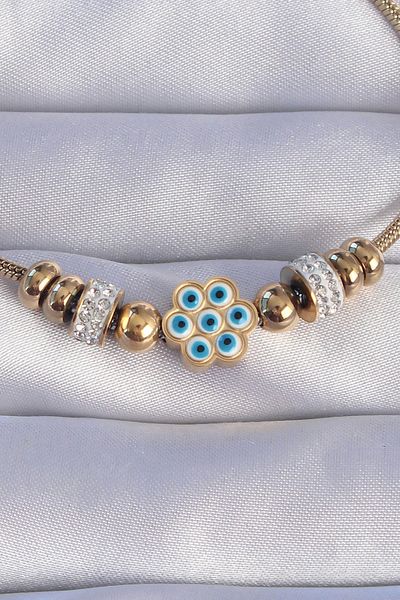 Clariss 316L Steel Gold Color Zircon Stone Evil Eye Flower Design Bracelet