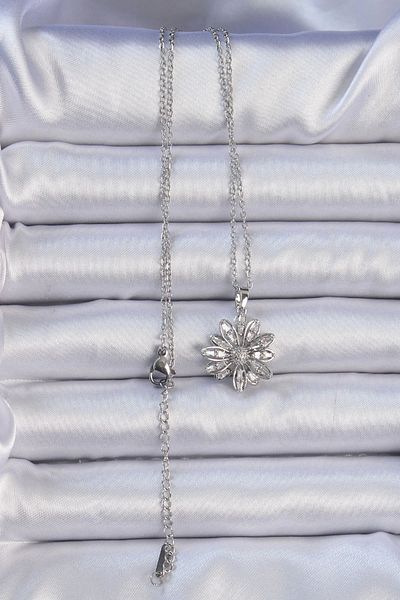 Clariss 316L Steel Chain Silver Color Zircon Stone Flower Necklace